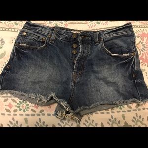 Free People Distressed Denim Jean Button Up Shorts